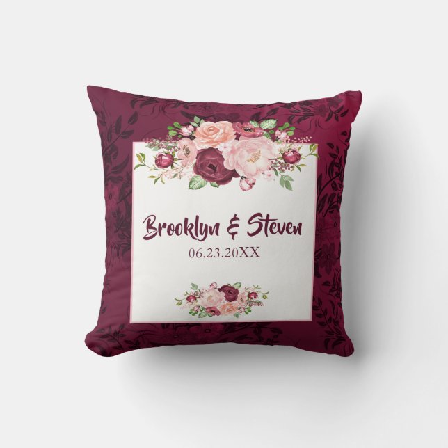 Coussin Mariage Marsala & Pink Watercolor (Recto)