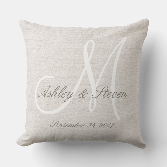 Coussin Mariage moderne Monogramme Linge rustique Look (Recto)