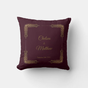 Coussin Mariage Monogram Gold et Burgundy Lace