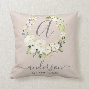 Coussin Mariage Monogramme Garder la couronne de fleurs bl
