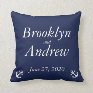 Coussin Mariage nautique de la Marine bleu Monogramme Cous