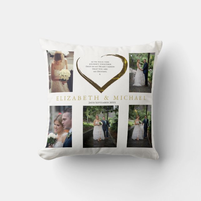 Coussin Mariage Photo Collage simple Citation de coeur (Recto)