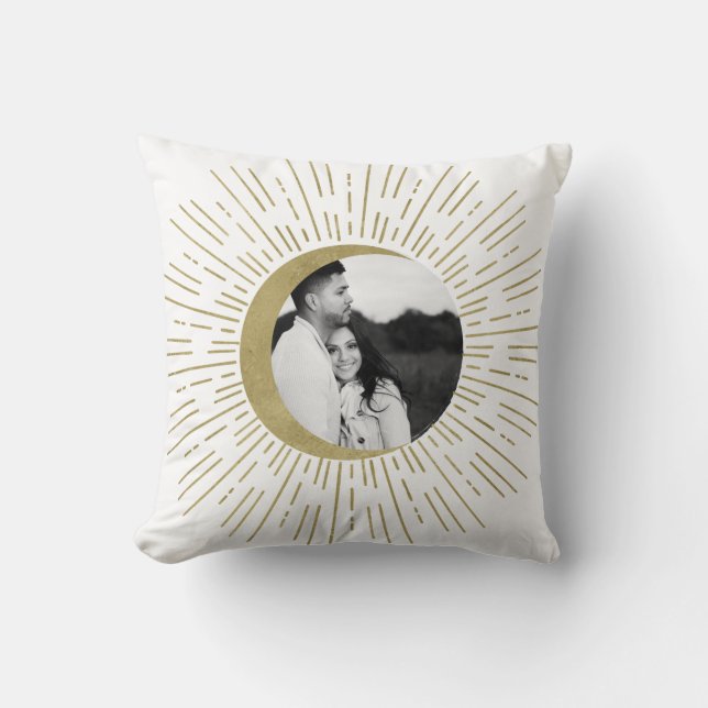 Coussin Mariage photo White & Gold Celestial Sunburst Moon (Recto)