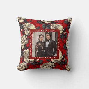 Coussin Mariage Rétro Inspiré de Jolis Gardenias Rouges