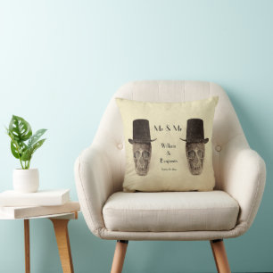 Coussin Mariage rétro sépia vintage Gay Monsieur et Monsie