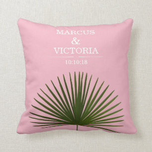 Coussin Mariage rose de feuille de palme tropicale