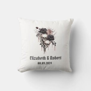 Coussin Mariage Roses Noires Gothiques de Crânes 