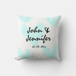Coussin mariage simple style minimaliste texte bleu coeur 