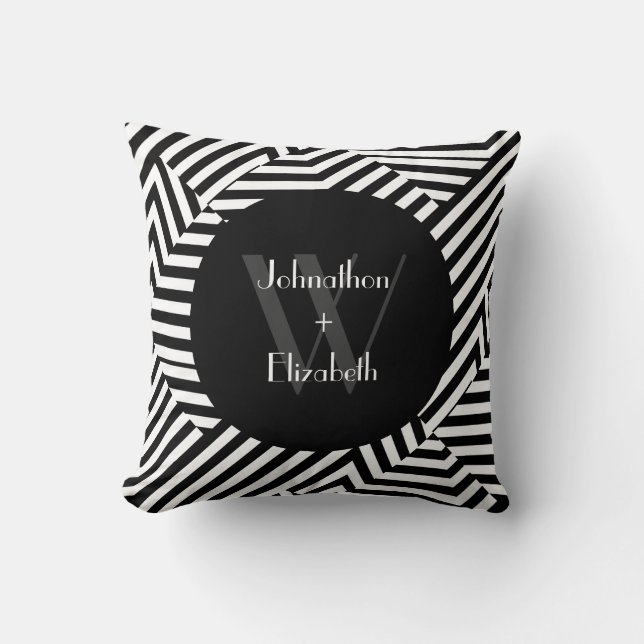 Coussin Mariage tendance Monogramme noir et blanc (Recto)