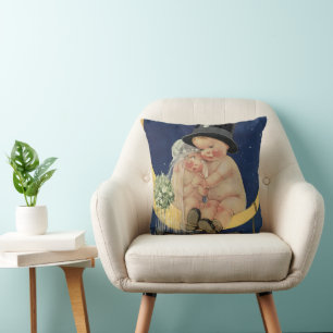 Coussin Mariage Vintage, Joli Marié et Mariée sur une Lune