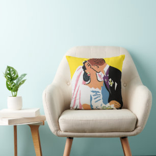 Coussin Mariage Vintage, Mariés s'embrassant