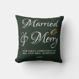 Coussin Marié & Joyeux Notre première forêt de Noël Vert
