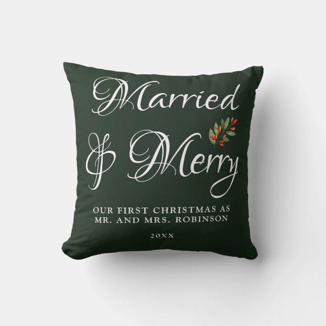 Coussin Marié & Joyeux Notre première forêt de Noël Vert (Recto)