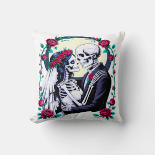 Coussin Mariée et marié squelette gothique Romance sombre