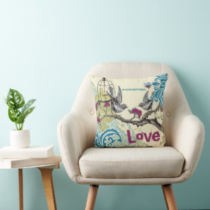 Coussin Mariée Everafter Cage à oiseaux sarcelle citron et