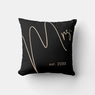 Coussin Mariée minimaliste moderne   Script noir + beige