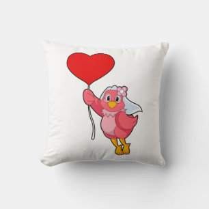 Coussin Mariée oiseau avec voile et ballon en forme de cœu