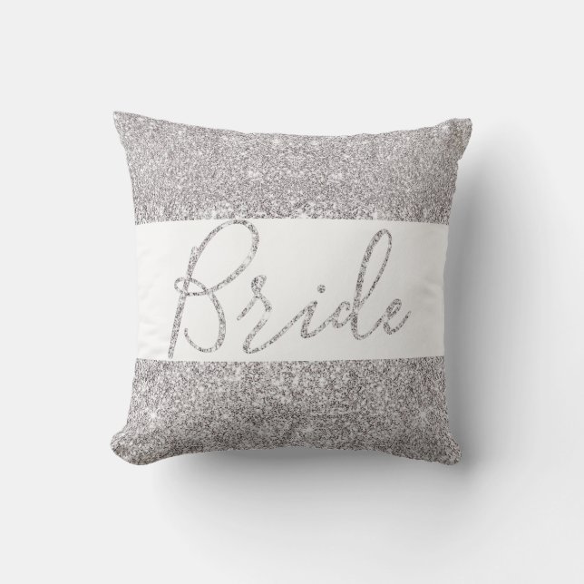 Coussin Mariée Parties scintillant Argent Mariage élégant (Recto)