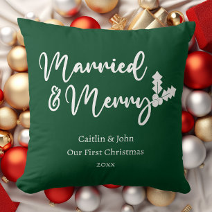 Coussin Mariés et Joyeux Premier Noël des Jeunes Mariés Ve