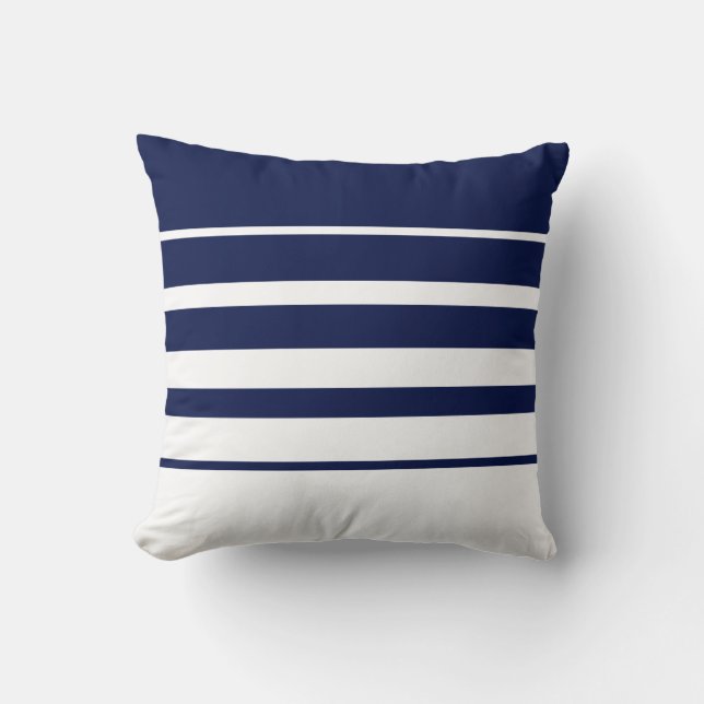 Coussin Marine Abstraite moderne Bleu & Blanc rayé (Recto)