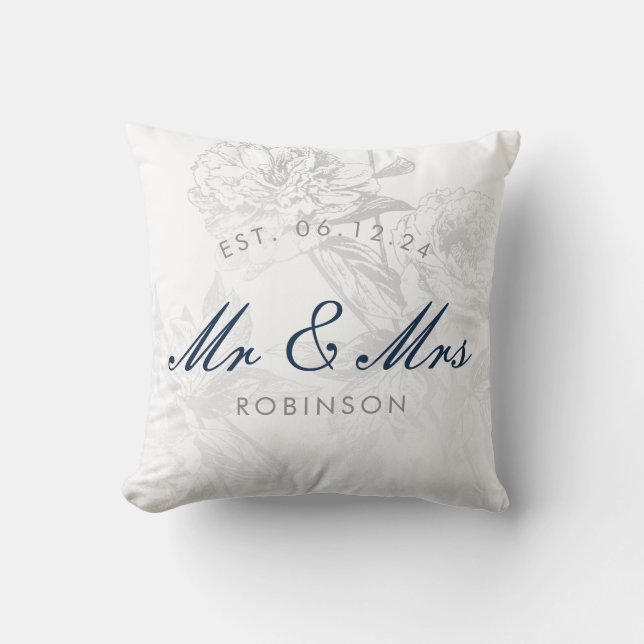 Coussin Marine argentée florale simple de faveur élégante (Recto)