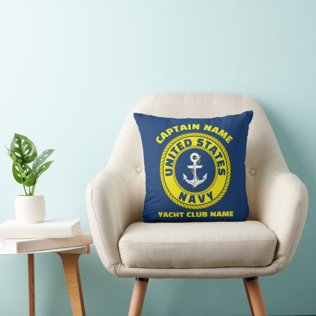 Coussin Marine bleu Ancre capitaine nautique voile été (Chaise)