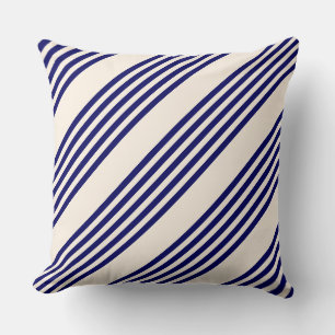 Coussin Marine bleu et beige cinq bandes motif