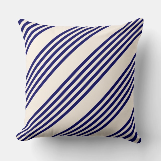 Coussin Marine bleu et beige cinq bandes motif (Recto)