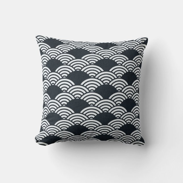 Coussin Marine bleu et blanc Seigaiha vagues motif (Recto)
