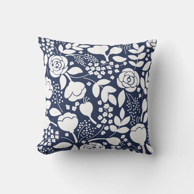 Coussin Marine bleu floral 2 faces Jeu d'oreiller (Recto)