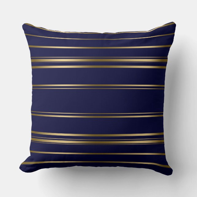 Coussin Marine Bleu & Gold Stripes Motif Fleece Blanche (Recto)
