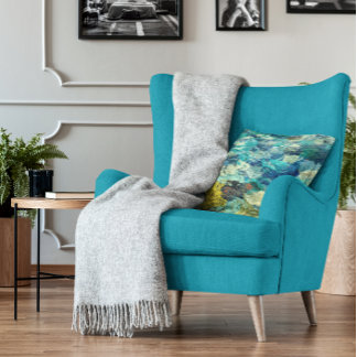Coussin Marine bleu Turquoise et peinture Abstraite Turquo