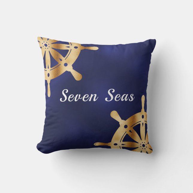 Coussin Marine bleu yacht nom de bateau or volant (Recto)