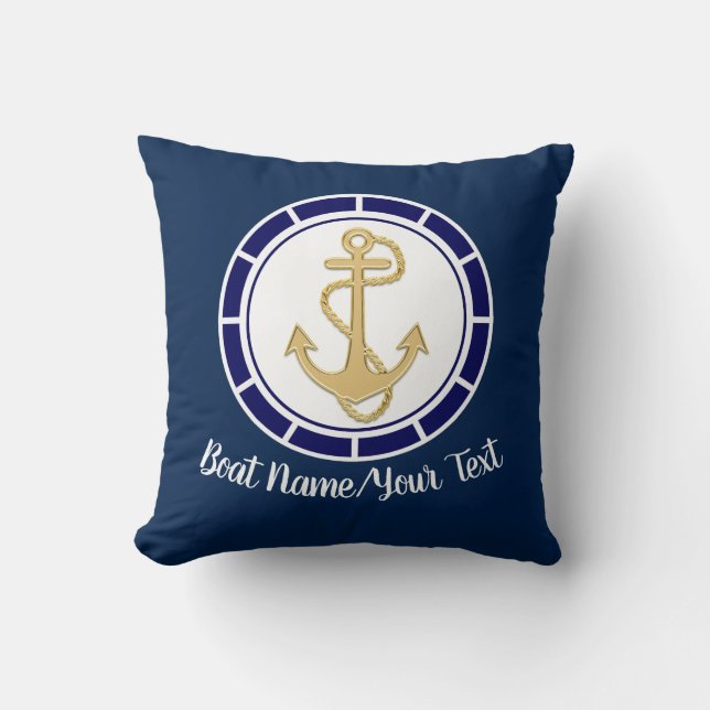 Coussin Marine bleue de la Ancre dorée (Recto)