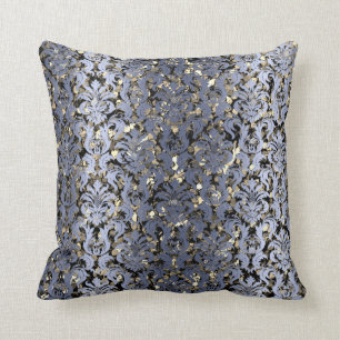 Coussin Marine bleue de sépia de damassé de noir royal