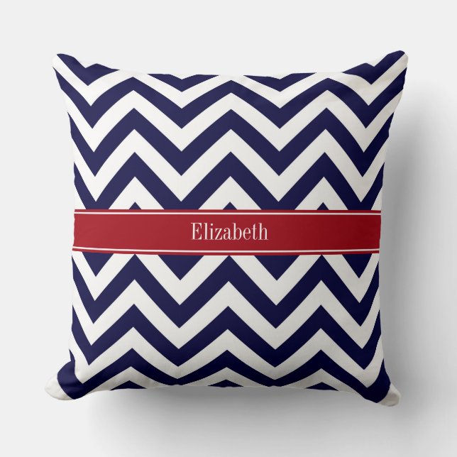 Coussin Marine Blue Lg Chevron Nom de la canneberge Monogr (Recto)