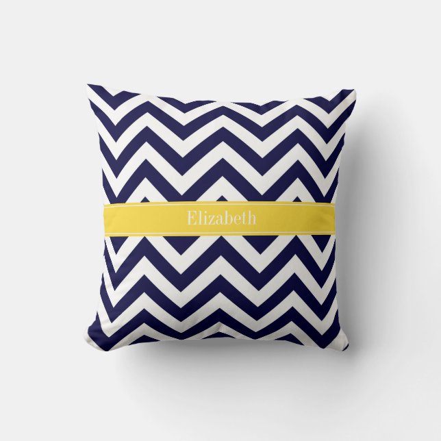 Coussin Marine Blue Lg Chevron Nom de l'ananas Monogramme (Recto)