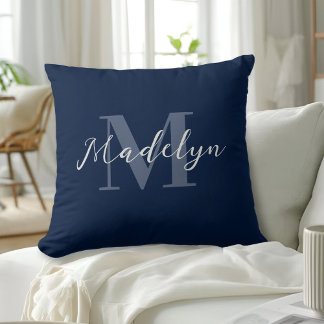 Coussin Marine Blue Modern Nom initial Monogramme