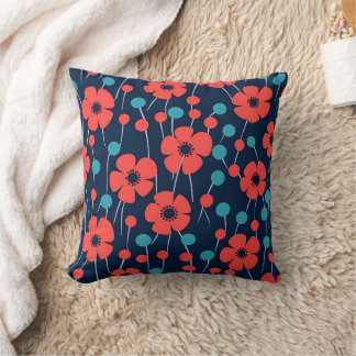 Coussin Marine Blue Red Poppy Photos florales sans soudure