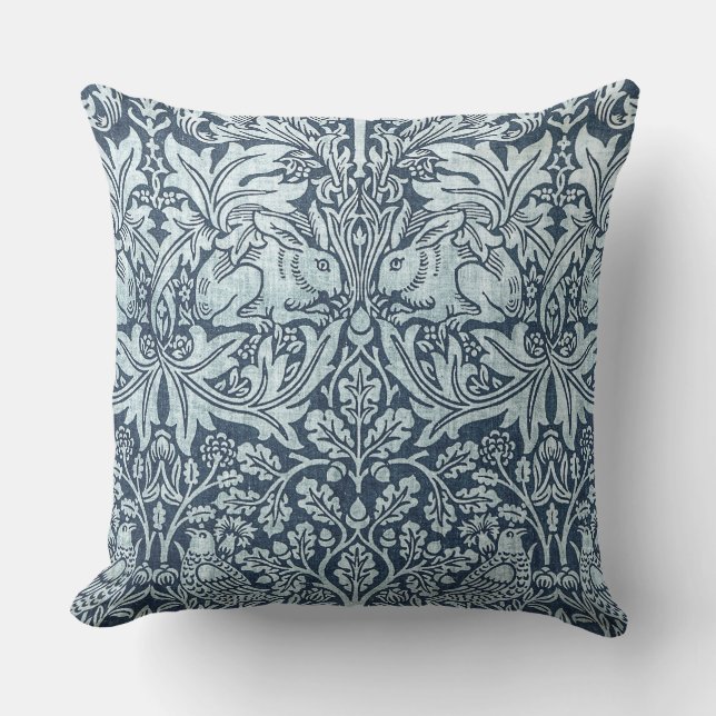Coussin Marine Blue White Rabbit William Morris (Recto)