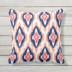 Coussin Marine de pêche moderne corail Ikat Tribal Motif 