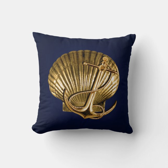 Coussin Marine et or nautiques ancrés du coquillage | (Recto)