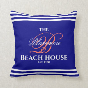 Coussin Marine Family Monogramme Script Coral Initial 2 cô