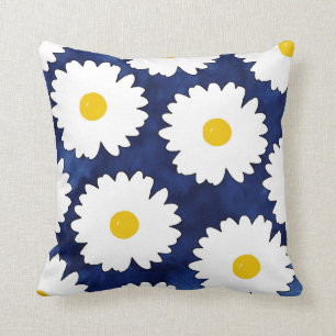 Coussin Marine jaune et marguerites blanches 2