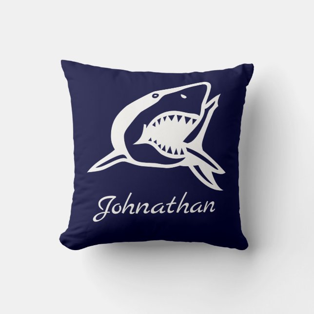 Coussin Marine marine Bleue Grand requin blanc Nom Océan (Recto)