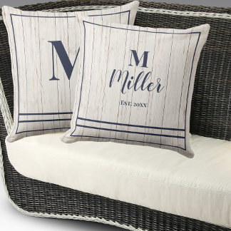 Coussin Marine Monogram Rustic Wood Family Maison de plage