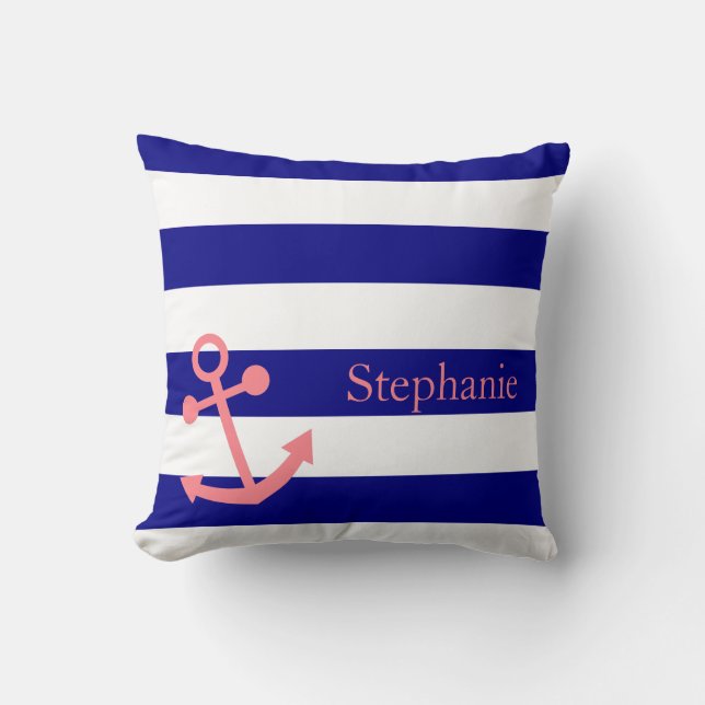 Coussin Marine personnalisée bleu et rose pâle (Recto)