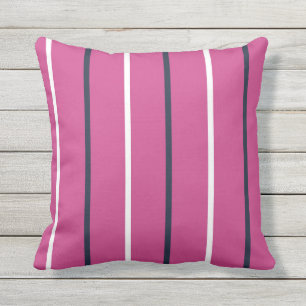Coussin Marine rose et Blancs minces en bandes verticales 