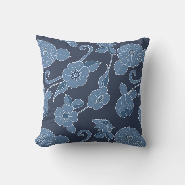 Coussin Marines bleu et blanc Hamptons gras motif floral (Recto)
