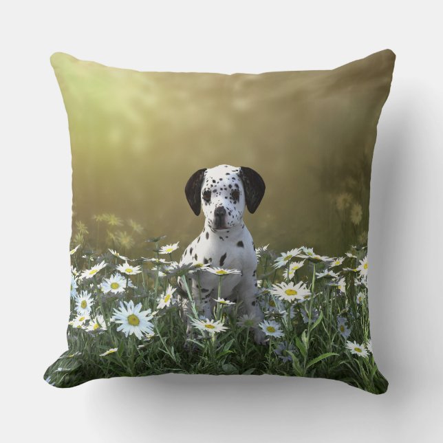 Coussin Marionnette dalmate mignonne dans les marguerites (Recto)